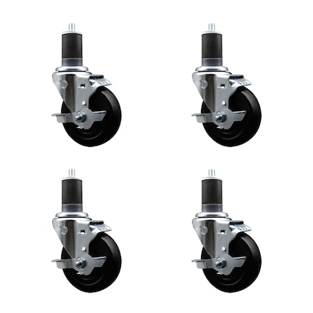 Service Caster 4'' SS Soft Rubber Swivel 1-5/8'' Expanding Stem Caster Set with Brake, 4PK SCC-SSEX20S414-SRS-TLB-158-4